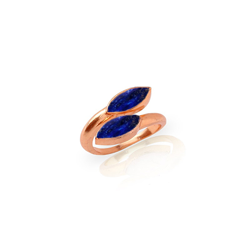 Lapis Lazuli Gemstone Marquise Shape Gold Vermeil Bezel Set Ring Size: 6x8mm