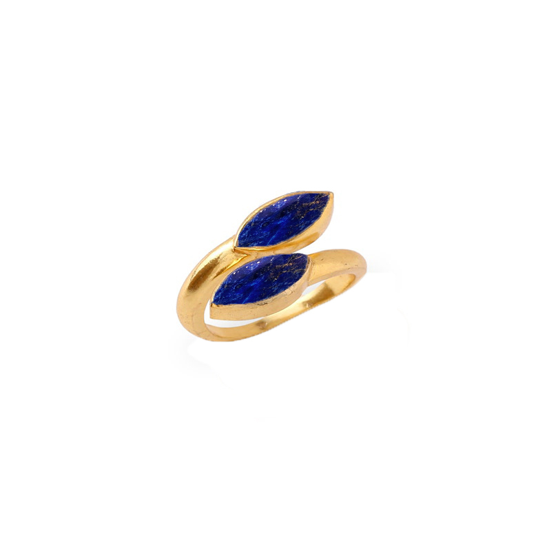 Lapis Lazuli Gemstone Marquise Shape Gold Vermeil Bezel Set Ring Size: 6x8mm