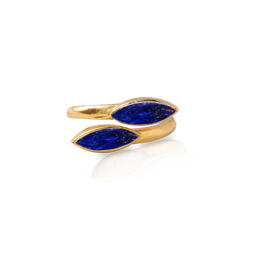 Lapis Lazuli Gemstone Marquise Shape Gold Vermeil Bezel Set Ring Size: 6x8mm