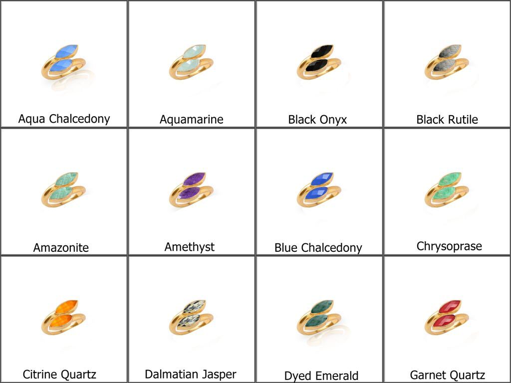 Opalite Gemstone Marquise Shape Gold Vermeil Bezel Set Ring Size: 6x8mm