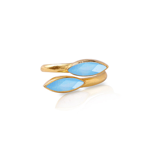 Opalite Gemstone Marquise Shape Gold Vermeil Bezel Set Ring Size: 6x8mm