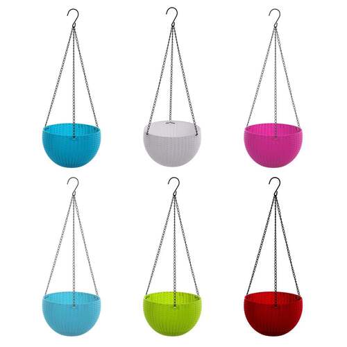 Plastic Hanging Flower Pot And Flower Pot With Chain (6 Pc) (4708) - Plastic Material, 20x20x40 Cm Size, Multi/assorted Color | Ideal For Indoor And Outdoor Use