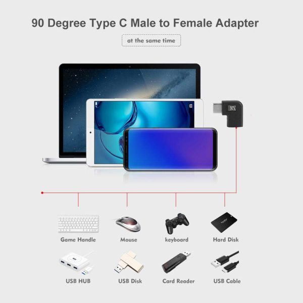 Mx 90 Degree Angle Usb 3.1 Type C Male To Female Usb-c Type-c Converter Adapter - Black, 40 X 20 X 10 Mm | Compatible With Samsung Galaxy S8, Google Pixel, Macbook Pro, Nintendo Switch, Surface Pro