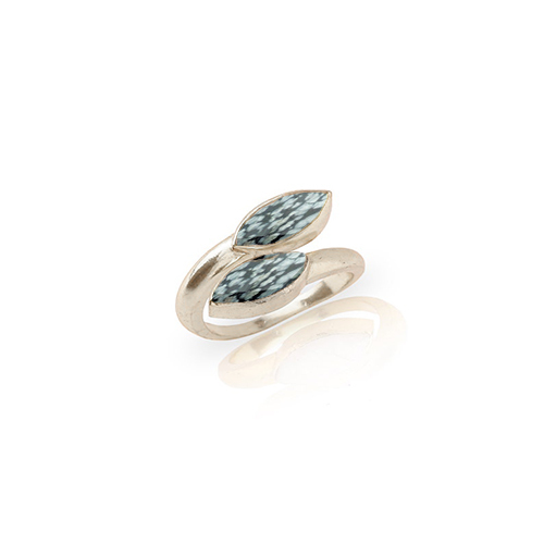 Snowflake Obsidian Gemstone Marquise Shape Gold Vermeil Bezel Set Ring Size: 6x8mm