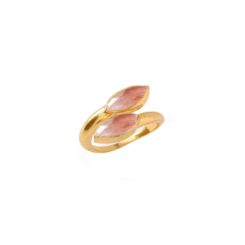 Strawberry Quartz Ring - 6x8mm Marquise Shape Gold Vermeil & Sterling Silver Bezel Setting Customizable Gemstone Styles