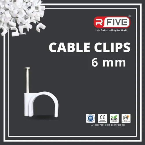 6 mm Cable Clips - Plastic & Stainless Steel, 4-10mm Size, Industrial & Commercial Use, White Color