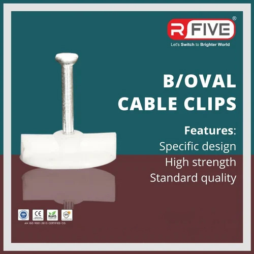 B Oval Cable Clips - Stainless Steel & Plastic, Oval Shape, White Color | Industrial & Commercial Usage