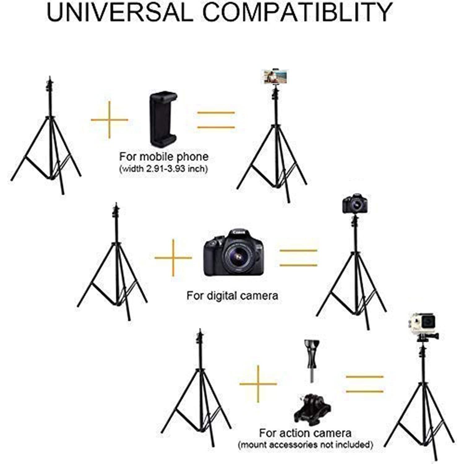 7 Feet Big Tripod Stand For Phone And Camera Adjustable Aluminium Alloy Big Tripod Stand Holder Photo/video Shoot Tik Tok/videos With Mobile Clip Holder