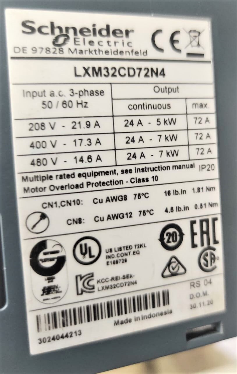 Schneider Servo Drive Lxm32cd72n4 5kw415v