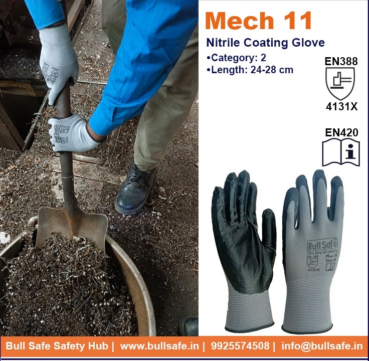 Nitrile Black Coating Gloves - Grey Nylon Liner, 24-28 Cm Length | Excellent Flexibility, Abrasion Resistance & Superior Grip In Dry/oily Conditions