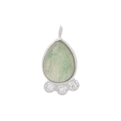 Aventurine Gemstone Drop Shape Gold Vermeil Bezel Set Round Cz Set Charms Size: 14x7mm
