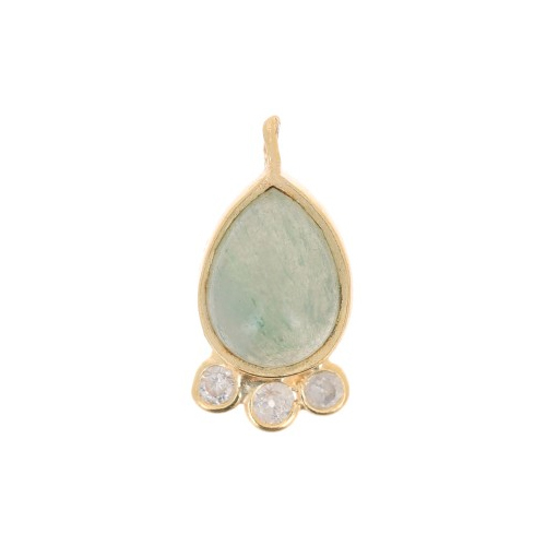Aventurine Gemstone Drop Shape Gold Vermeil Bezel Set Round Cz Set Charms Size: 14x7mm