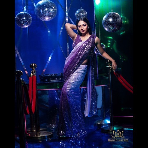 Sequnce Saree - Color: Metallic Green