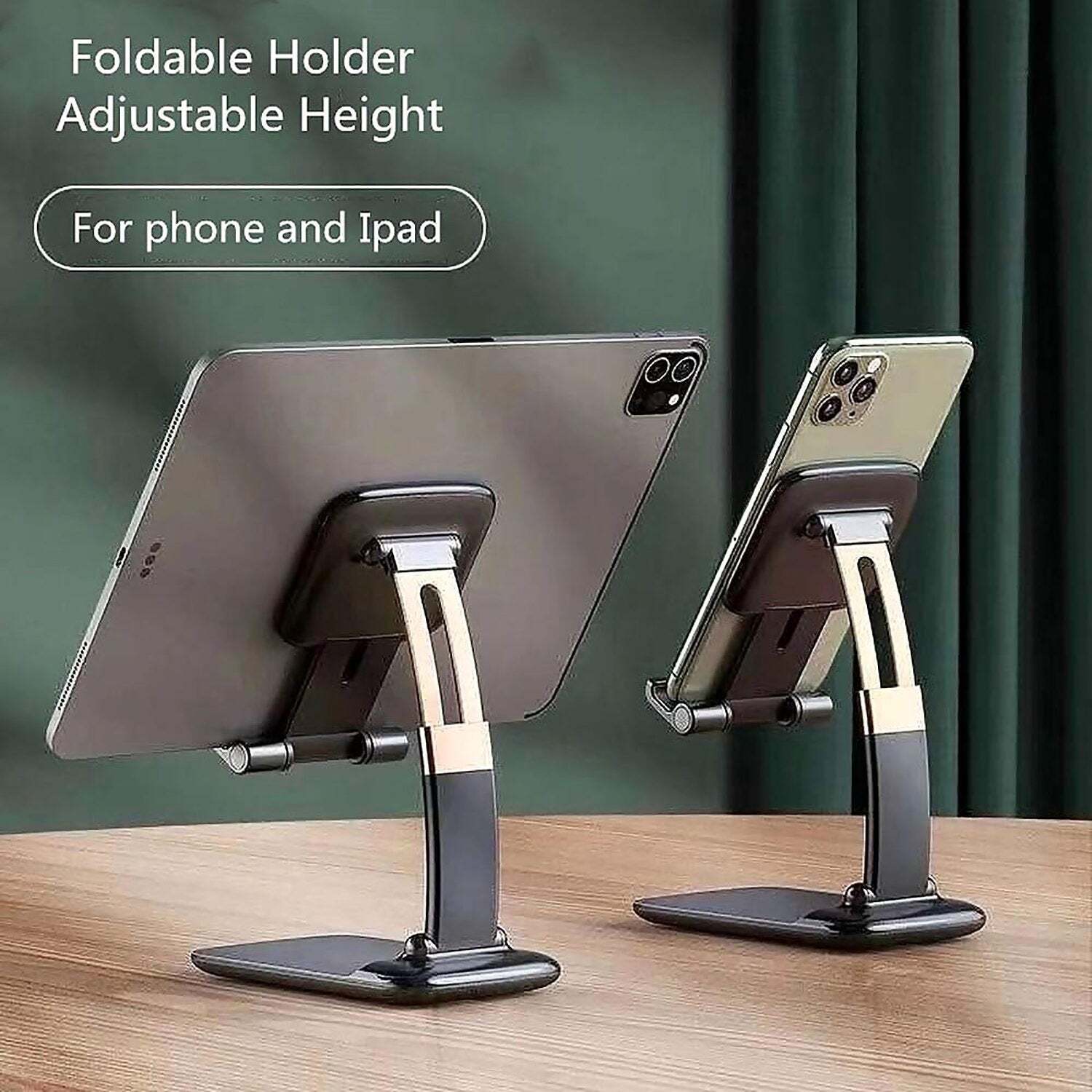 Foldable Universal Mobile Stand - Plastic, Compact Design, Black Color | Versatile Phone Holder For Desk Use