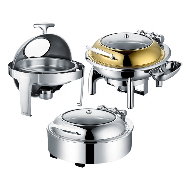 Kitchen Equipment Tools Buffet Utnesils Round Gold Stand Chaffing Dish Golden Chafing Dish Warranty: Yes