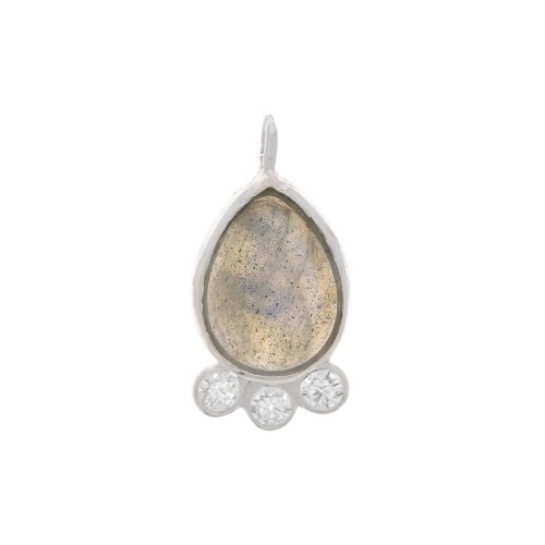 Labradorite Gemstone Drop Shape Gold Vermeil Bezel Set Round Cz Set Charms Size: 14x7mm