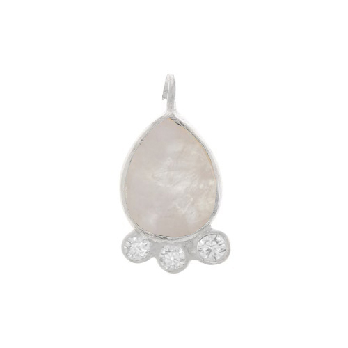 Rainbow Moonstone Gemstone Drop Shape Gold Vermeil Bezel Set Round Cz Set Charms Size: 14x7mm
