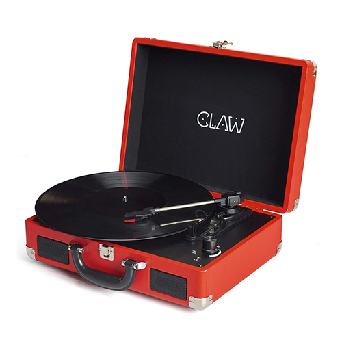 CLAW Stag Portable - Wooden Turntable , Red Design with Built-in Stereo Speakers and 1-Year Warranty