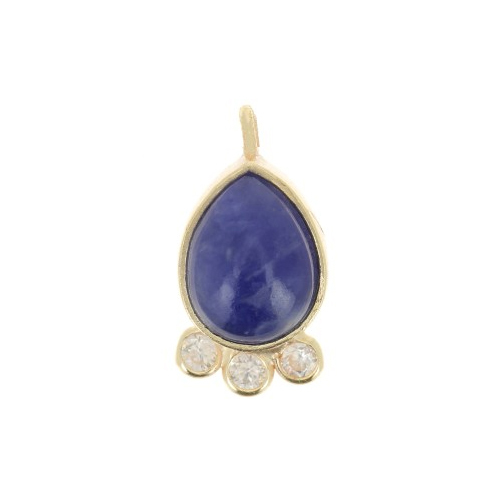 Sodalite Gemstone Drop Shape Gold Vermeil Bezel Set Round Cz Set Charms Size: 14x7mm
