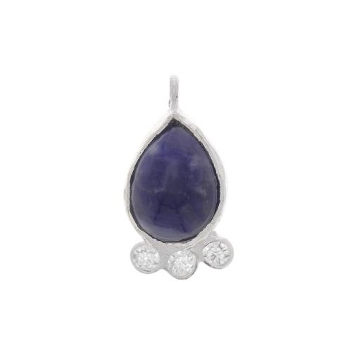 Sodalite Gemstone Drop Shape Gold Vermeil Bezel Set Round Cz Set Charms Size: 14x7mm