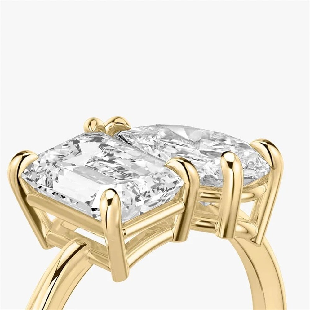 Toi Moi Moissanite Ring In Emerald And Pear Shape 10k Yellow Gold 2 Ct Diamond Clarity: Vs2