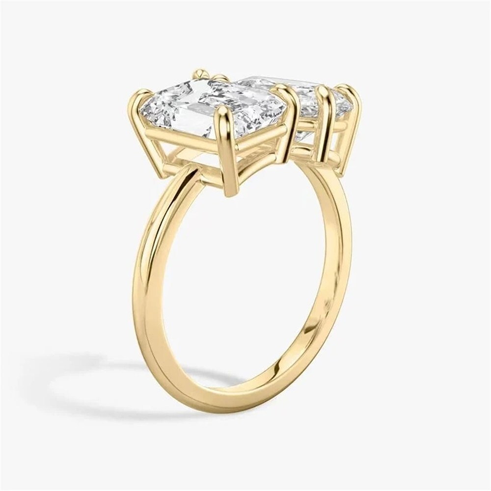 Toi Moi Moissanite Ring In Emerald And Pear Shape 10k Yellow Gold 2 Ct Diamond Clarity: Vs2