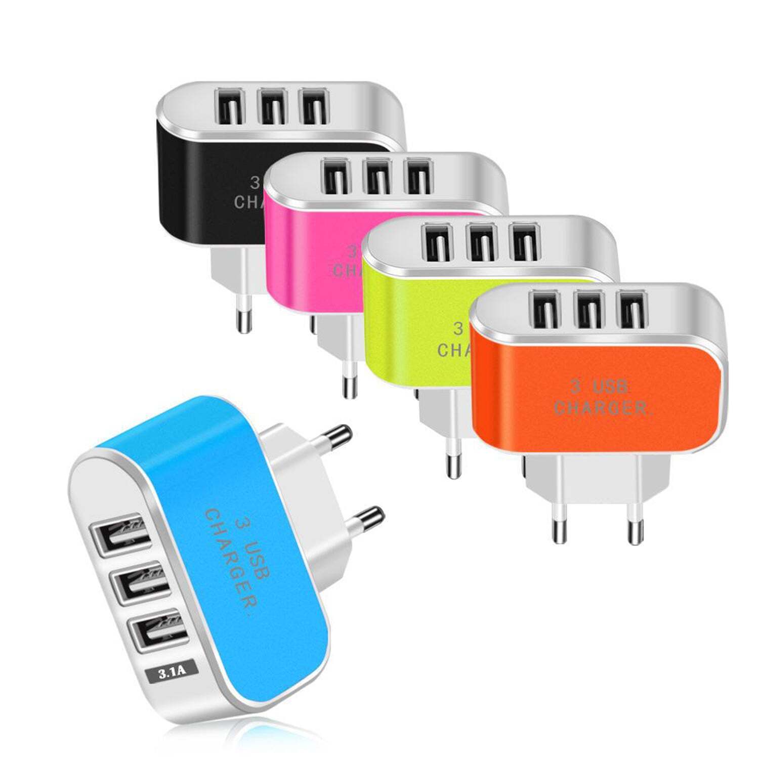 Triple Usb 3 Port Wall Ac Adapter Charger For Mobile Phone (1pc Only) (1705) - Plastic Body, Multi/assorted Color | Triple Usb 3 Port Design