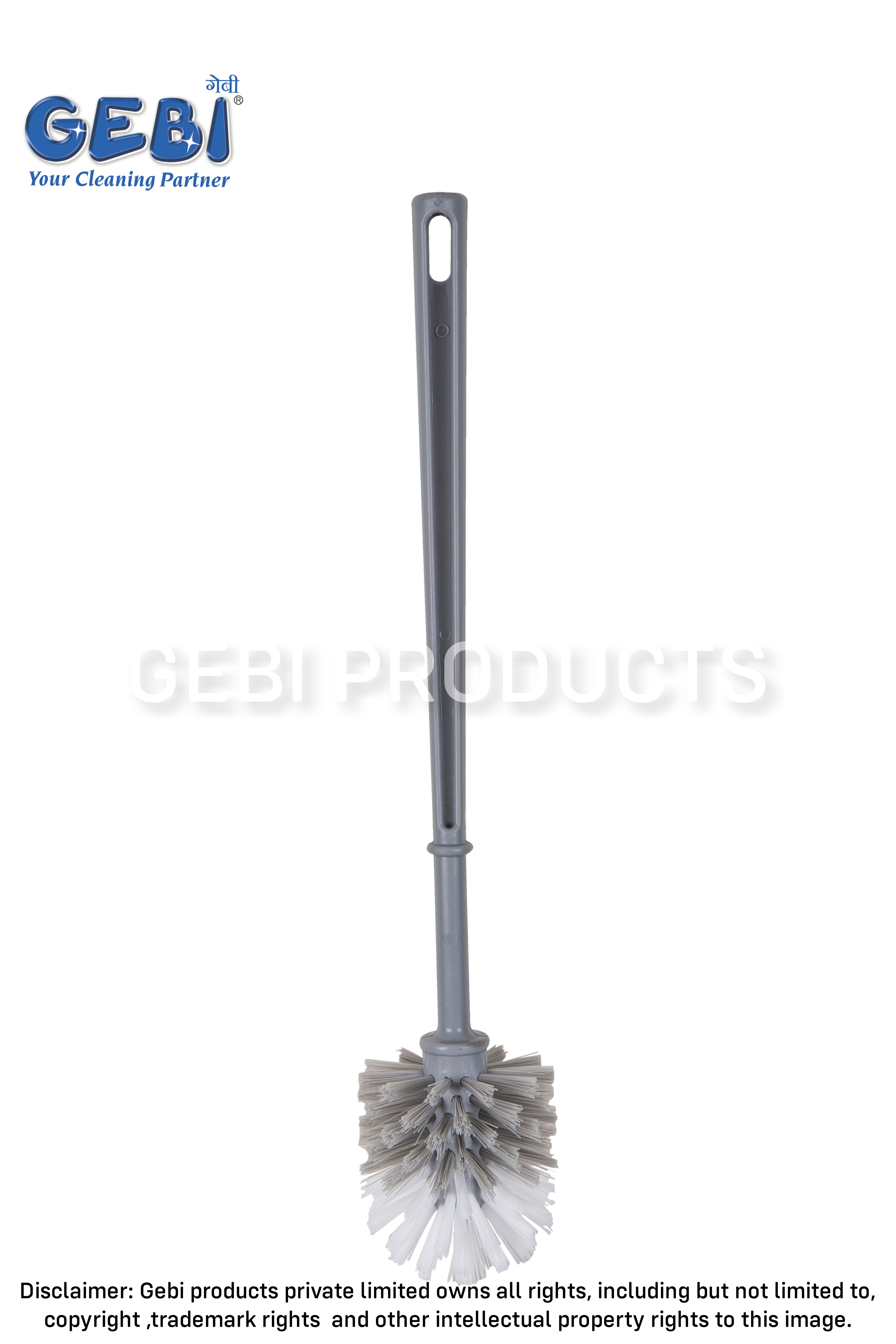 Extra Long Handle Round Toilet Brush - Pp Virgin Material, Grey | Longer Handle For Hygienic Cleaning, Strong Flexible Bristles, Durable Body, Ideal For All Toilets, Hanging Provision