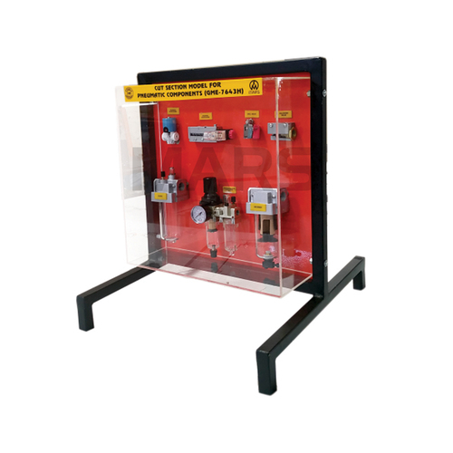 Cut Section Model For Pneumatic Components - Ms Powder Coated Sheet, Mounted On Suitable Frame | Includes Filter, Valves, Frl, Cylinders, Manifold