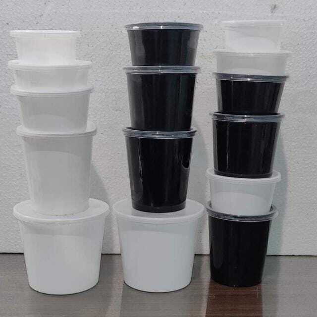 250 Ml Plastic Container - Round Plain Design, Black Plastic With Lid | Ideal For Food Storage And Organization