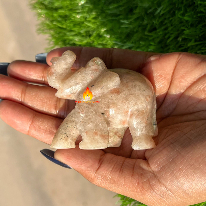 Orange Sunstone Elephant For Home Decoration