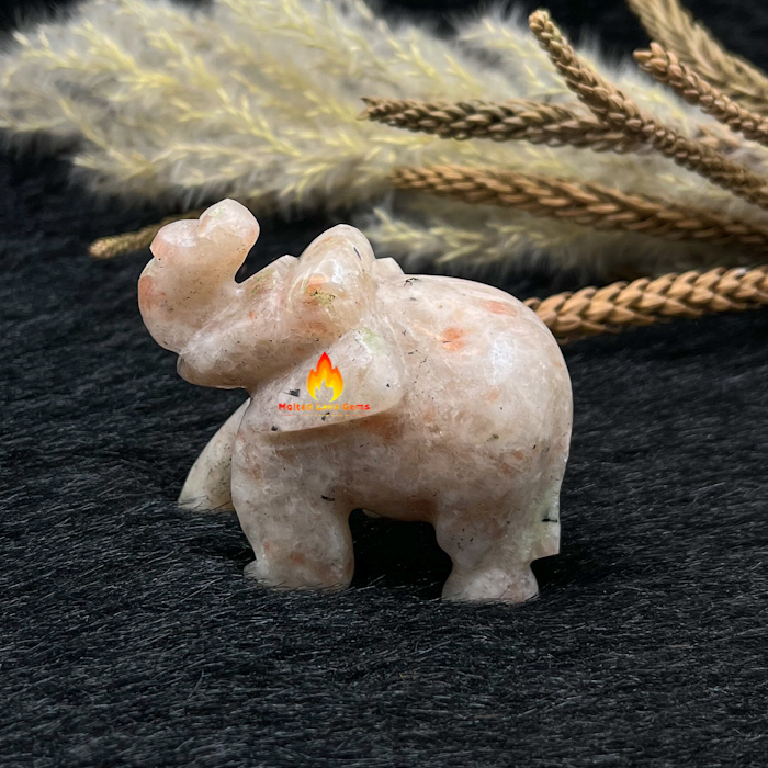 Orange Sunstone Elephant For Home Decoration