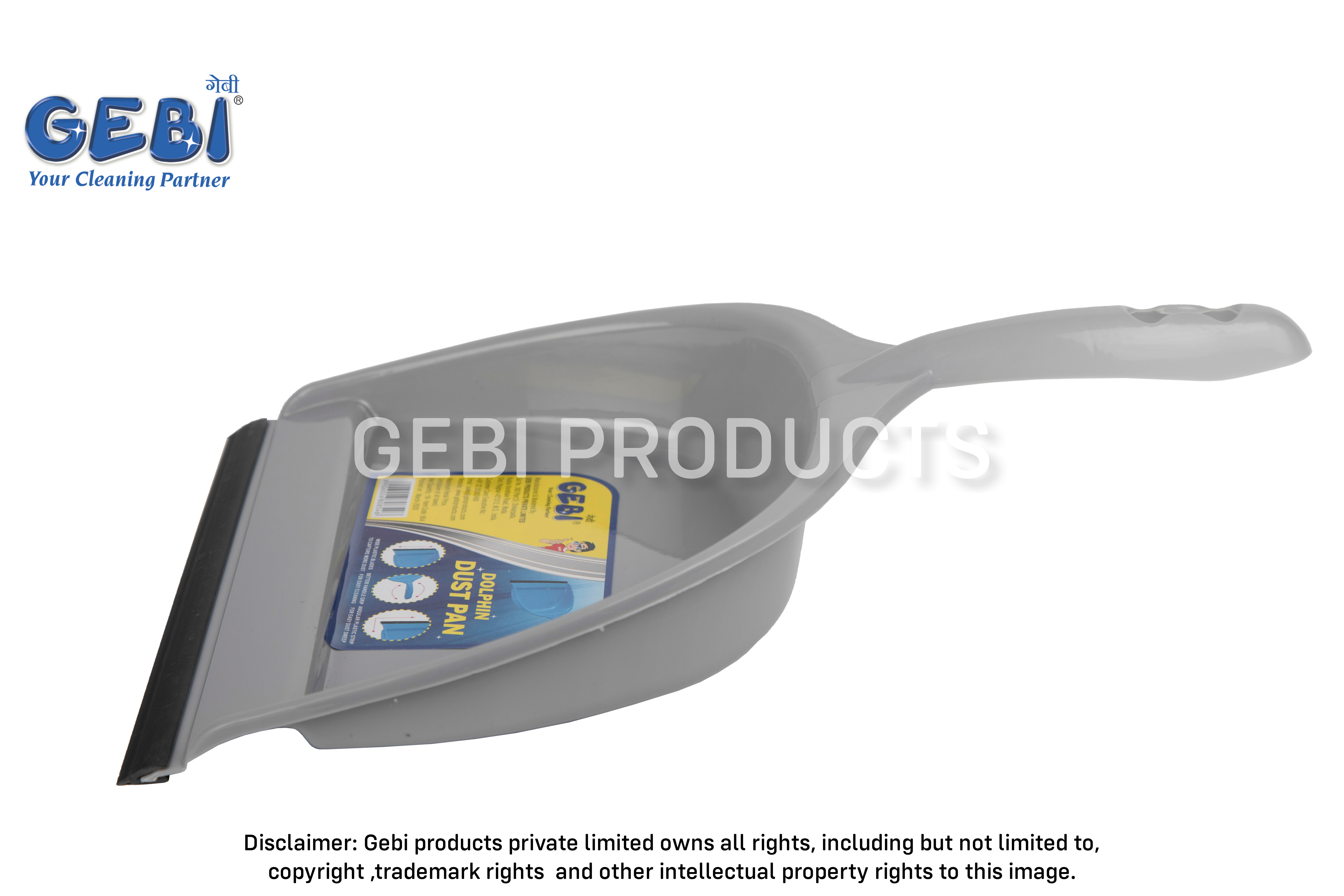 Gebi Dolphin Dustpan - Pp Virgin Plastic Material, Broad Base Design | High-quality Rubber Strip, Comfortable Grip, Hanging Provision