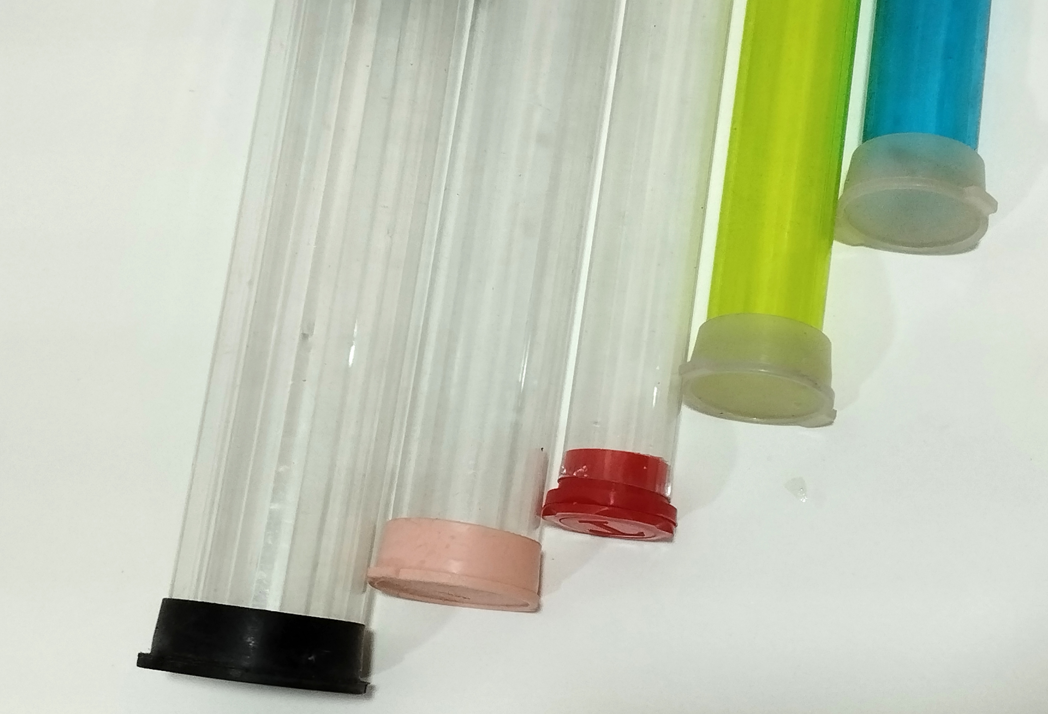 Packing Tube - Color: Transparent Various Caps (Beige Red Black)