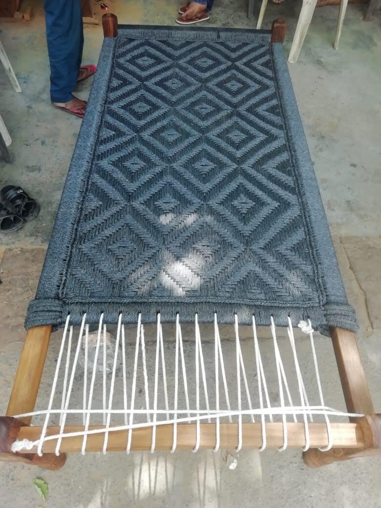 Handmade Charpai Silk Rope Normal Bharayi Black Color