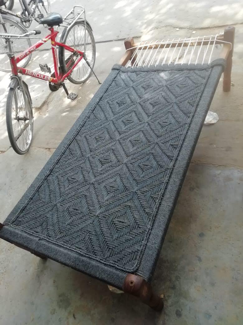 Handmade Charpai Silk Rope Normal Bharayi Black Color