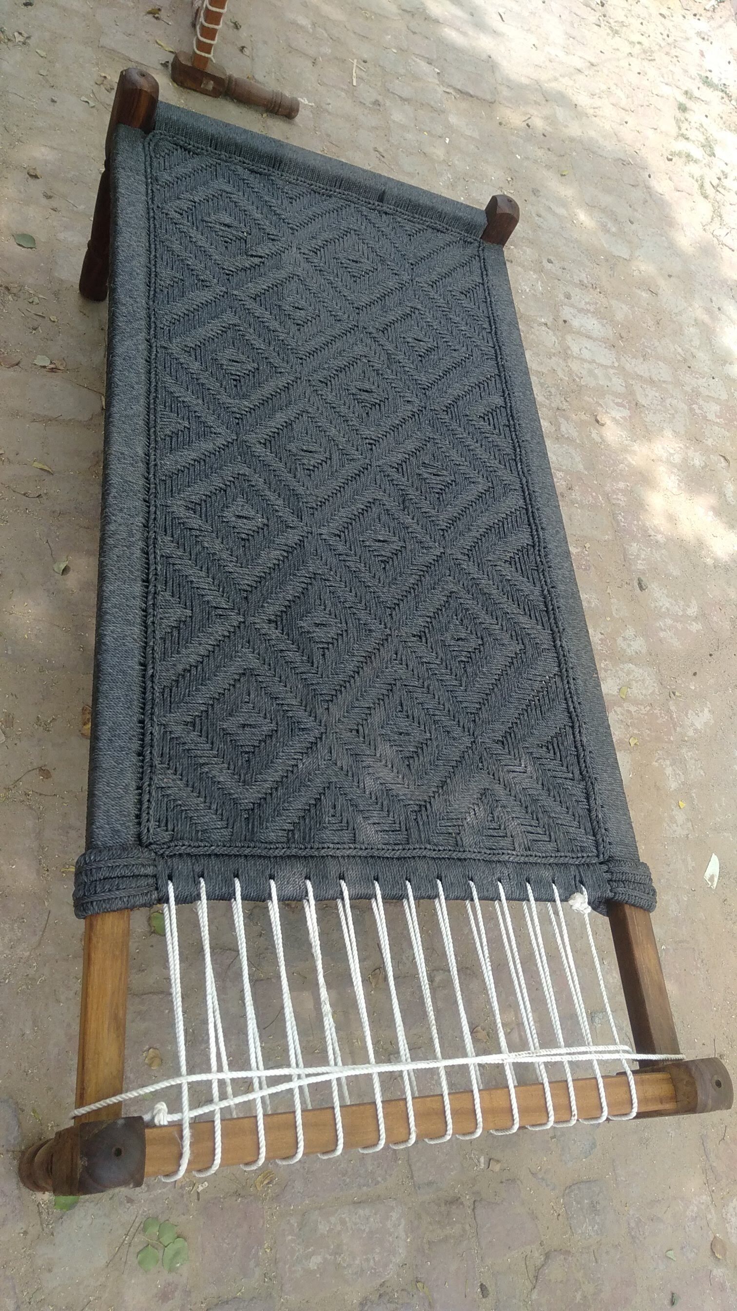 Handmade Charpai Silk Rope Normal Bharayi Black Color