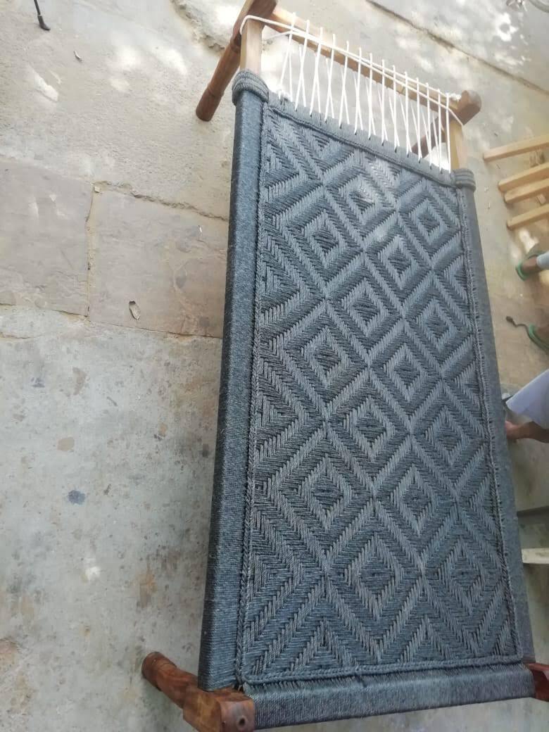 Handmade Charpai Silk Rope Normal Bharayi Black Color