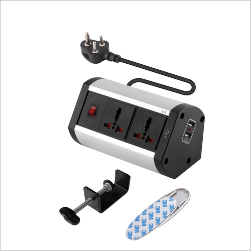 Mx Premium Power Console 6 Amp 2 Universal Sockets With 2 Usb Charging Port Extension Board With Removable Desk Clamp Power Strip Master Switch 1.5 M 3 Pin Plug Extension Cord (Mx-4173 1.5 Mtr )