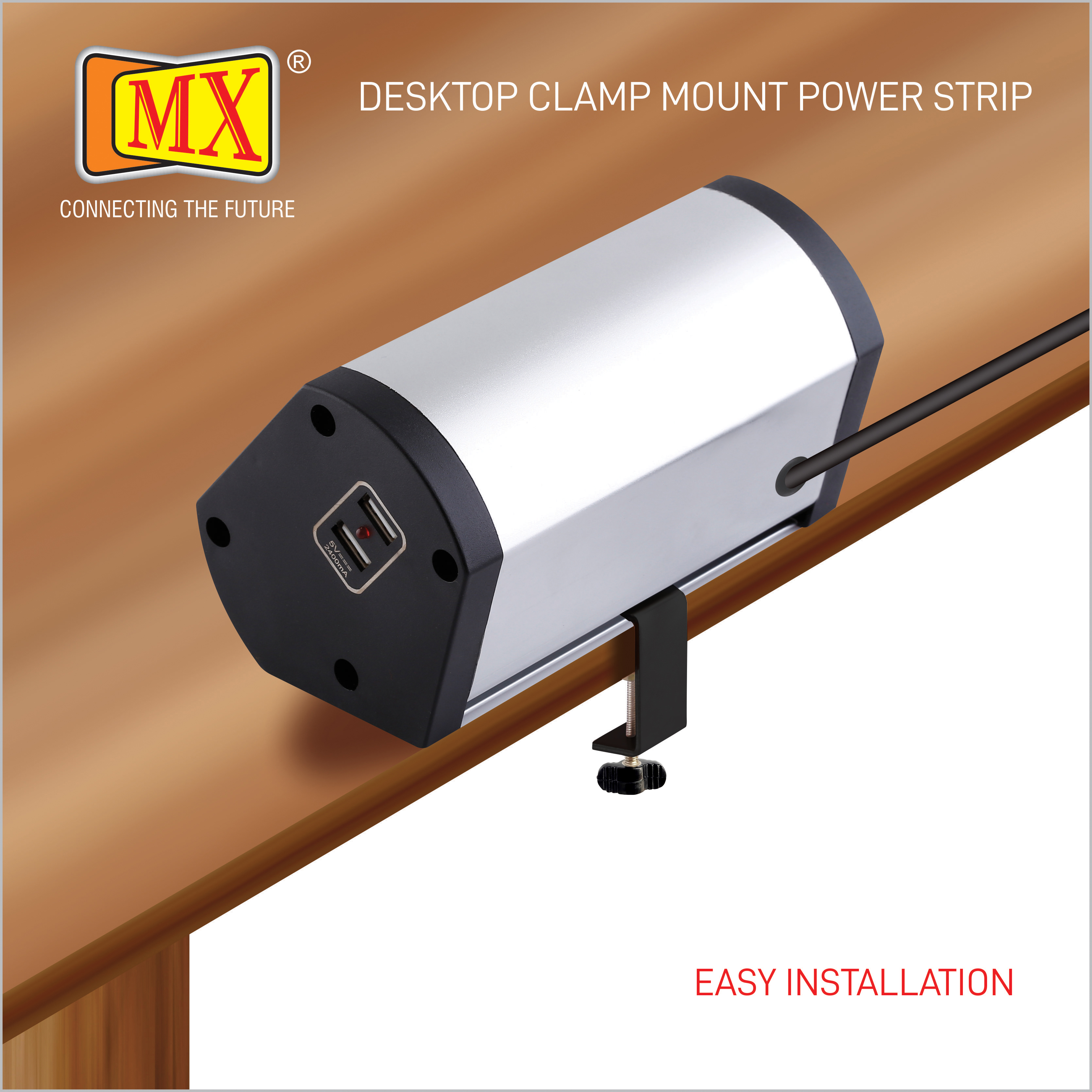 Mx Premium Power Console 6 Amp 2 Universal Sockets With 2 Usb Charging Port Extension Board With Removable Desk Clamp Power Strip Master Switch 1.5 M 3 Pin Plug Extension Cord (Mx-4173 1.5 Mtr )