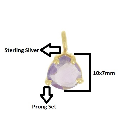 Amethyst Gemstone 10x7mm Faceted Triangle Shape Gold Vermeil Prong Set Charm