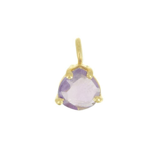 Amethyst Gemstone 10x7mm Faceted Triangle Shape Gold Vermeil Prong Set Charm