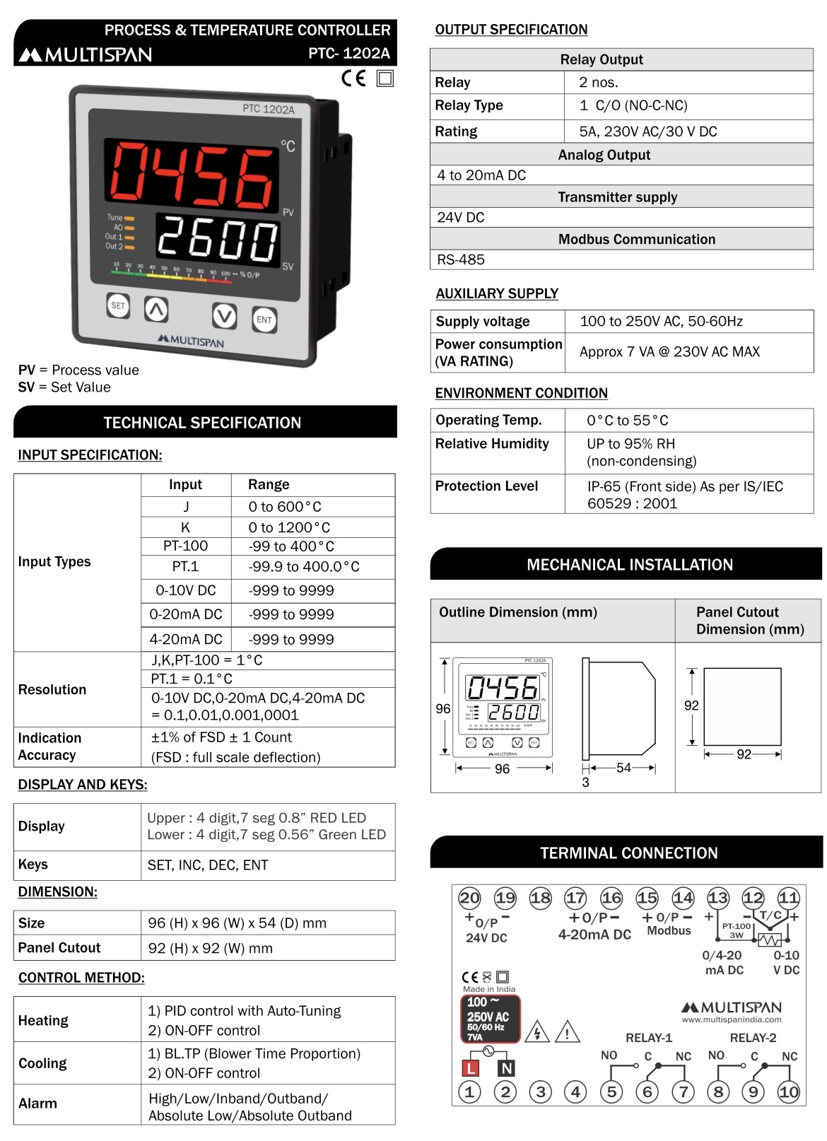 Digital Temperature Controller Mcs-63 Application: Industrial