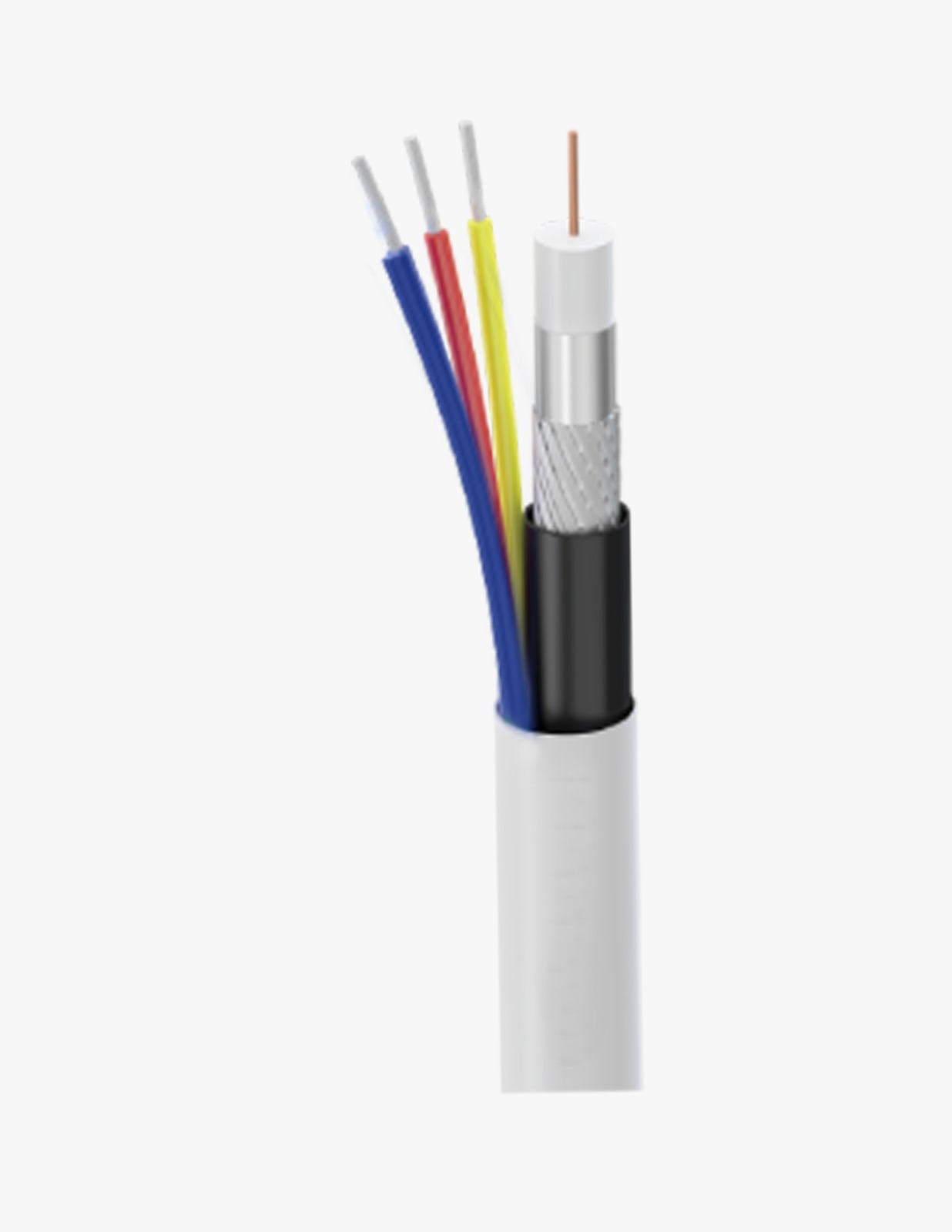 Cctv Cable - Solid Bare Copper, 90m Length, 0.81mm Diameter, White | Pvc Insulation, Bonded Aluminum Shield, Ideal For Surveillance Systems