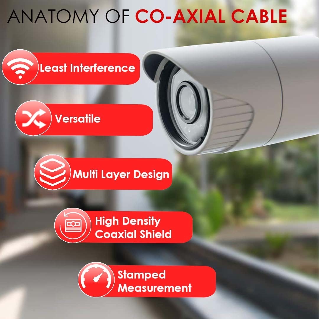 Cctv Cable - Solid Bare Copper, 90m Length, 0.81mm Diameter, White | Pvc Insulation, Bonded Aluminum Shield, Ideal For Surveillance Systems