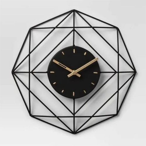 Black Hexagon Metal Wall Clock