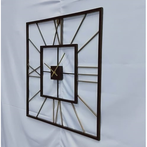 Square Metal Wall Clock - 61x61x2 Cm | Powder Coated Finish, Black & Gold Design, 1-year Warranty, Lightweight 1.750 Kg