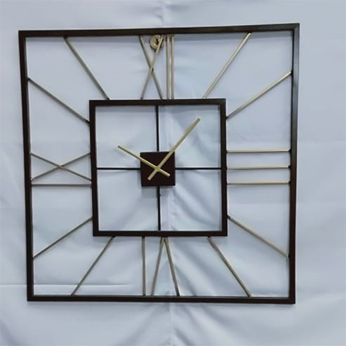 Square Metal Wall Clock - 61x61x2 Cm | Powder Coated Finish, Black & Gold Design, 1-year Warranty, Lightweight 1.750 Kg