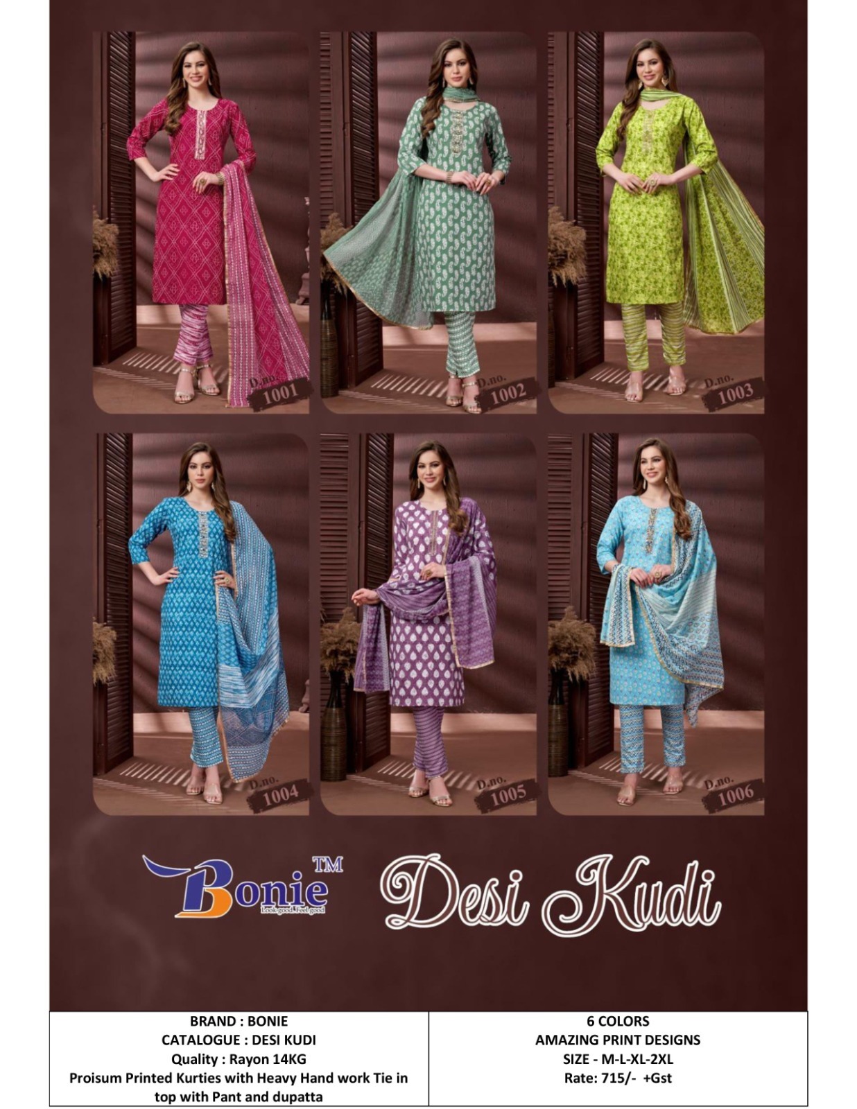 Rayon Three Piece Set - M-l-xl-2xl, Vibrant Printed Kurtis With Heavy Handwork, Comfortable For All Seasons