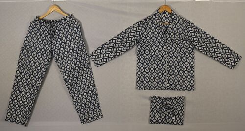 टील ब्लू हैंड ब्लॉक प्रिंटेड पायजामा सेट